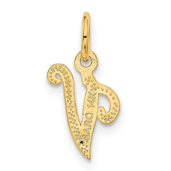The Sadie 14k Yellow Gold Mini Satin Script Initial Charm, Letter V - Picture 3 of 5